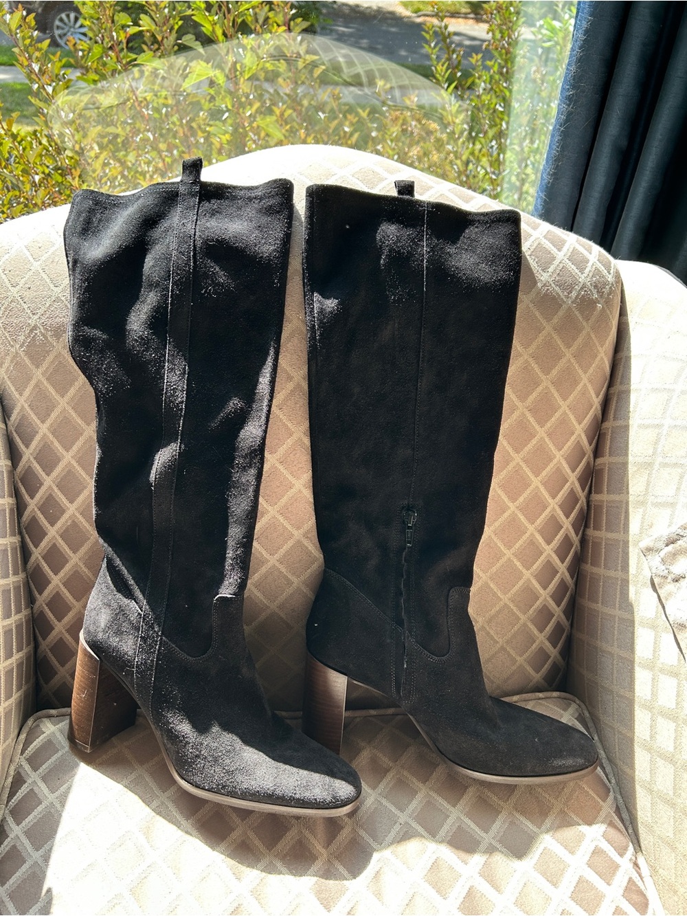 San Marina Black Suede Knee-High Block Heel Boots - Women EU 39 US 8.5